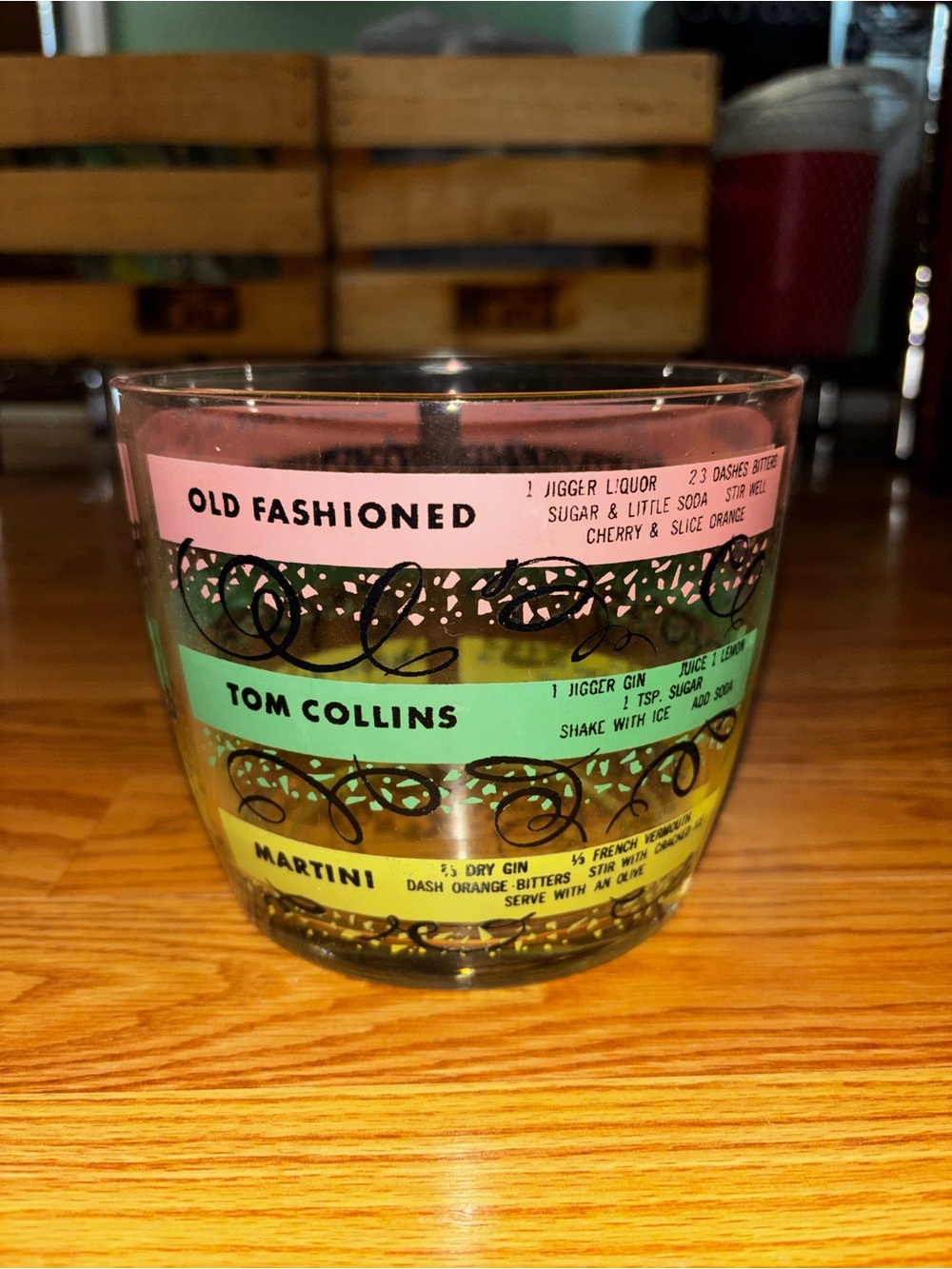 Vintage Hazel AtlasCocktail Recipe ice bucket- Pink, Green, Yellow